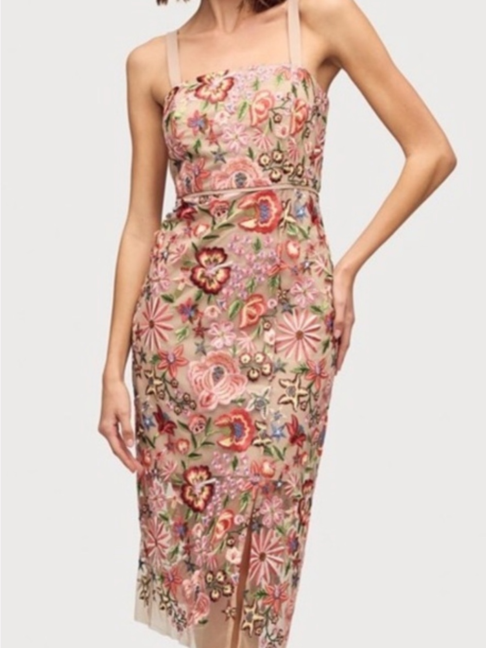 Sam Edelman Blush Pink Embroidered Floral Midi Dress